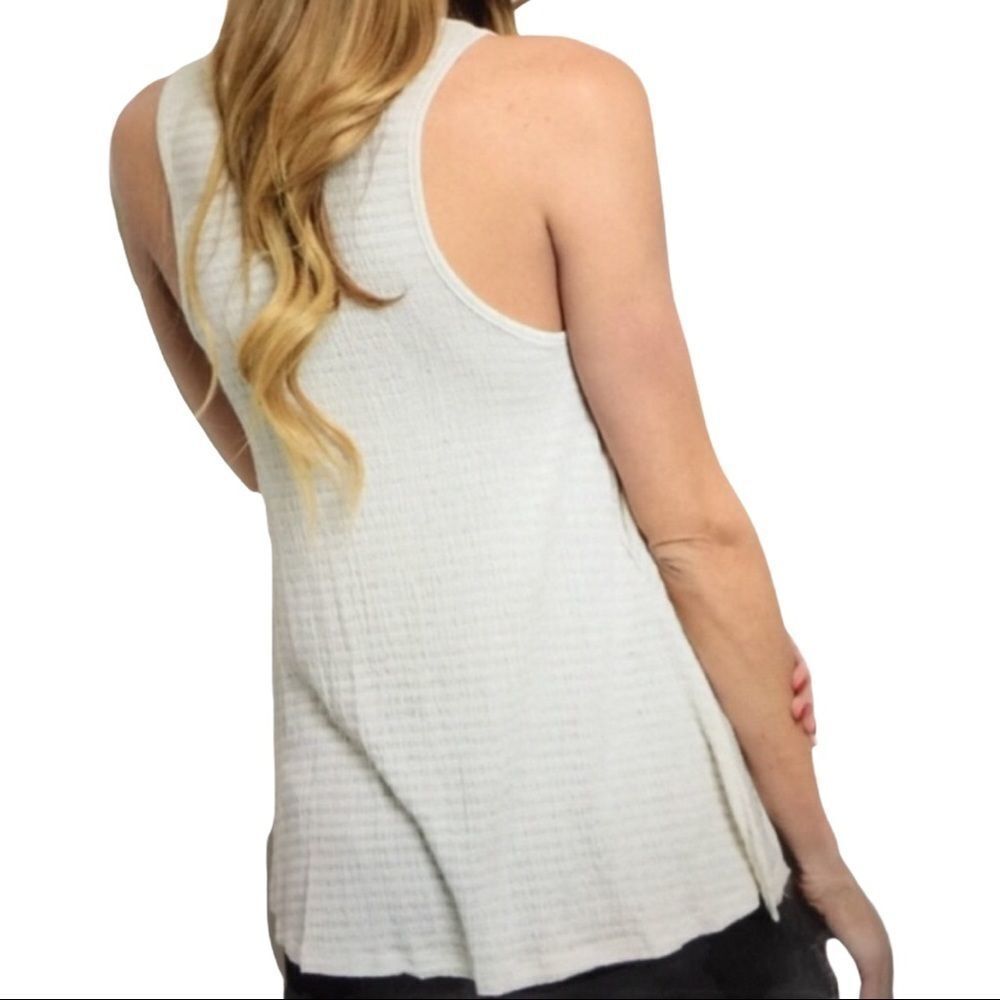 Beige Ribbed Texture Split Side Cami Tank Top NEW
